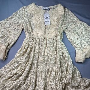 BAROK Ivory Lace Boho Dress | Floral Appliqué Romantic Cottagecore NWT size m/l